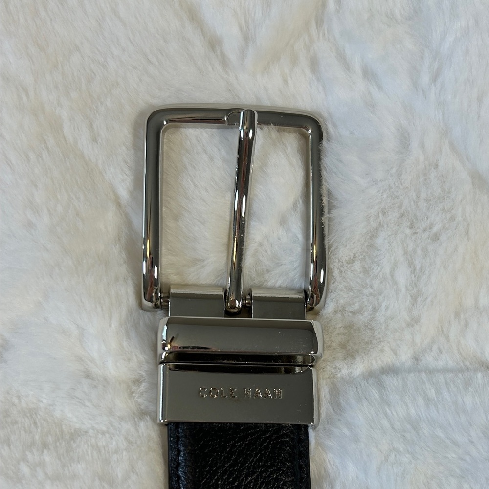 Cole Haan Black/Brown Reversible Leather Belt with Silver Buckle size 34/35